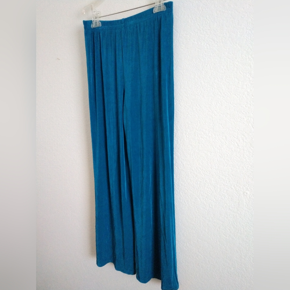 A Touch of Class Traveler's Knit Slinky Elastic Waist Pants Teal Blue Size XS